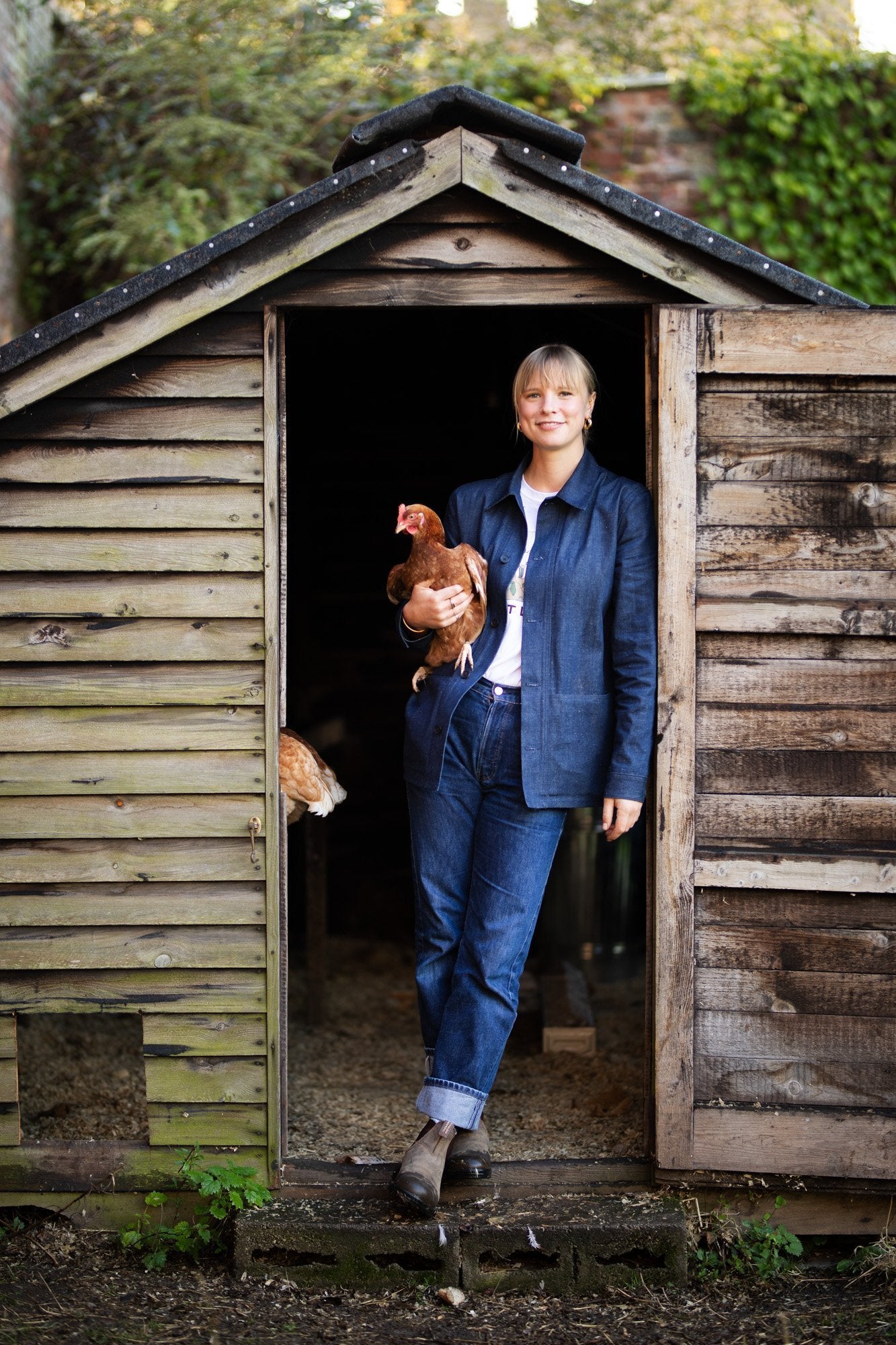 Xanthe Gladstone with her rescue chickens